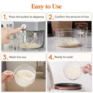 Lifewit Large Rice Dispenser Container 25.4 Lbs, Airtight Cereal Storage Containers with Measuring Cup, Sealed Moisture Proof Rice Bucket, Dry Food Grain Flour Soybean for Kitchen Household, BPA-Free