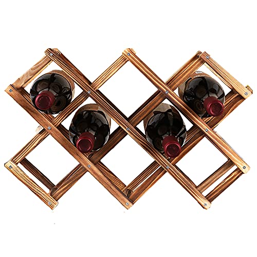 Ferfil Wine Rack, Wood Wine Storage Racks Countertop, 10 Bottle Wooden Stackable Wine Cellar Racks, Foldable Tabletop Free Standing Wine Bottle Stand Holder Display Shelf for Home Kitchen Bar Cabinets