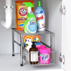 SimpleHouseware Stackable Under Sink Cabinet Sliding Basket Organizer Drawer, Chrome