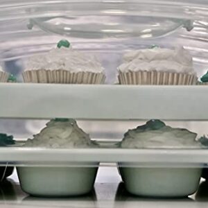 Top Shelf Elements Cupcake Carrier, Fashionable Green Cupcake Holder Carries 24 Standard-Size Cupcakes, Durable Muffin Traveler Two Tier Stand and Reusable Cupcake Box