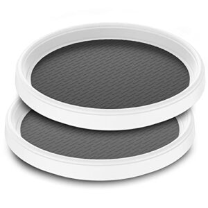 pretireno lazy susan turntable 2 pack , non-skid lazy susan organizer 10 inch for cabinet, pantry, kitchen, countertop, vanity display stand white/gray