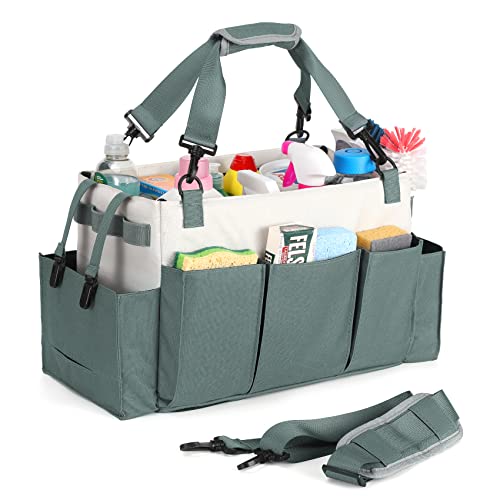 Large Cleaning Caddy Organizer with Handle, Wearable Cleaning Caddy Bag for Cleaning Supplies, Cleaning Tote with Shoulder and Waist Straps, Under Sink Organizer Tool Bag with Multiple Compartments