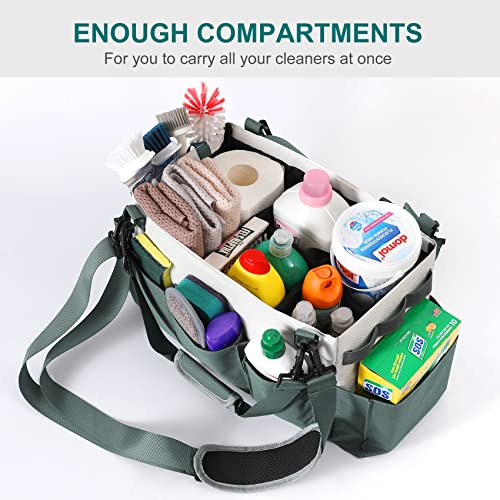 Large Cleaning Caddy Organizer with Handle, Wearable Cleaning Caddy Bag for Cleaning Supplies, Cleaning Tote with Shoulder and Waist Straps, Under Sink Organizer Tool Bag with Multiple Compartments