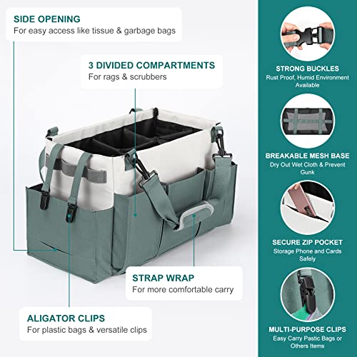 Large Cleaning Caddy Organizer with Handle, Wearable Cleaning Caddy Bag for Cleaning Supplies, Cleaning Tote with Shoulder and Waist Straps, Under Sink Organizer Tool Bag with Multiple Compartments