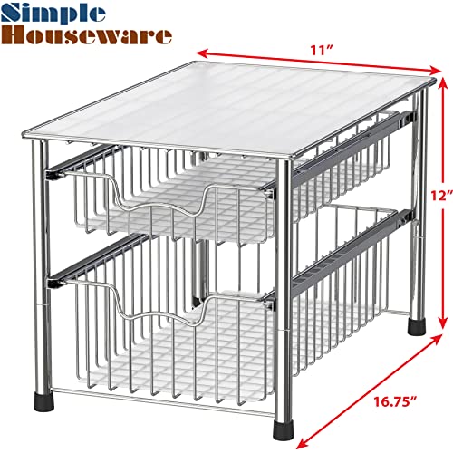 SimpleHouseware Stackable 2 Tier Sliding Basket Organizer Drawer, Chrome