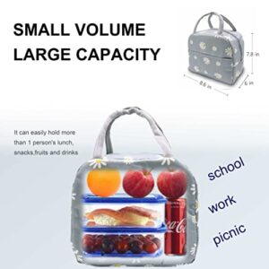 Sonuimy Insulated Lunch Bag Women Girls, Reusable Cute Tote lunch box for Adult & Kids, Leakproof Cooler Lunch Bags for Work Office Travel School Picnic (Grey with White Daisy)
