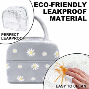 Sonuimy Insulated Lunch Bag Women Girls, Reusable Cute Tote lunch box for Adult & Kids, Leakproof Cooler Lunch Bags for Work Office Travel School Picnic (Grey with White Daisy)