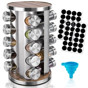 rotating spice rack organizer with jars(20pcs), seasoning organizer for cabinet, kitchen spice racks for countertop, revolving stainless steel spice organizer