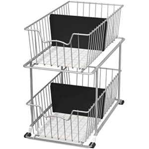simple houseware 2 tier cabinet wire basket drawer organizer, grey