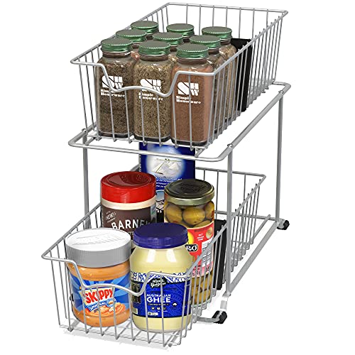 Simple Houseware 2 Tier Cabinet Wire Basket Drawer Organizer, Grey