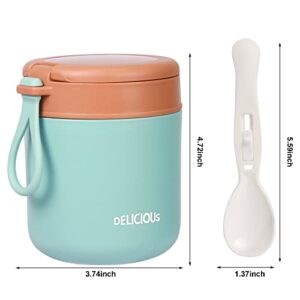 Insulated Food Container for Kids Adult - 15.2 Oz, Stainless Steel Vacuum Insulated Kids Food Jar with Folding Spoon, Leak Proof, Vacuum Insulated Thermo, Portable Food Bowl, Blue