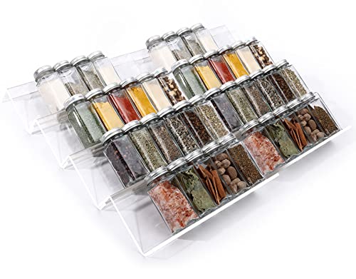 Clear Acrylic Spice Drawer Organizer, 4 Tier- 2 Set Expandable From 13" to 26" Seasoning Jars Drawers Insert, Kitchen Spice Rack Tray for Drawer/Countertop (Jars not included)