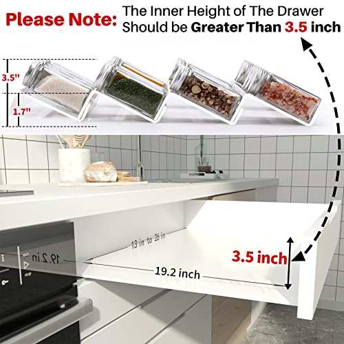 Clear Acrylic Spice Drawer Organizer, 4 Tier- 2 Set Expandable From 13" to 26" Seasoning Jars Drawers Insert, Kitchen Spice Rack Tray for Drawer/Countertop (Jars not included)