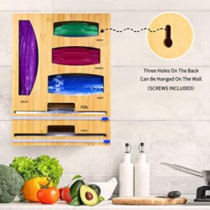 Orikithem Foil and Plastic Wrap Organizer, Bag Organizer for Ziplock, 6 in 1, Included 4 Storage Plastic Bag Organizer for Kitchen Drawer, 2 Dispenser with Cutter for Foil and Plastic Compatible