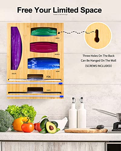 Orikithem Foil and Plastic Wrap Organizer, Bag Organizer for Ziplock, 6 in 1, Included 4 Storage Plastic Bag Organizer for Kitchen Drawer, 2 Dispenser with Cutter for Foil and Plastic Compatible