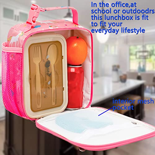 FlowFly Kids Lunch box Insulated Soft Bag Mini Cooler Back to School Thermal Meal Tote Kit for Girls, Boys, Unicorn