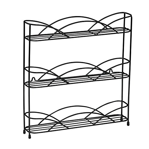 Spectrum Diversified Countertop 3-Tier Rack Kitchen Cabinet Organizer or Optional Wall-Mounted Storage, 3 Spice Shelves, Raised Rubberized Feet, Black