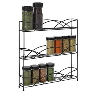 Spectrum Diversified Countertop 3-Tier Rack Kitchen Cabinet Organizer or Optional Wall-Mounted Storage, 3 Spice Shelves, Raised Rubberized Feet, Black