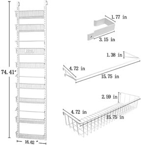 Aconfei Over The Door Pantry Organizer, 8-Tier Pantry Door Organizer Rack, Wall Mounted Heavy-Duty Metal Spice Rack for for Kitchen, Bathroom, Bedroom and Storage Room