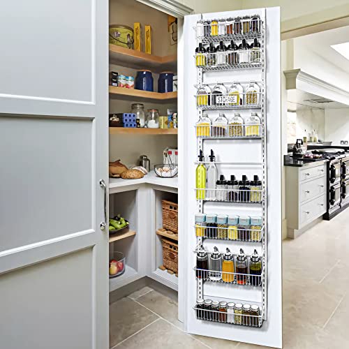 Aconfei Over The Door Pantry Organizer, 8-Tier Pantry Door Organizer Rack, Wall Mounted Heavy-Duty Metal Spice Rack for for Kitchen, Bathroom, Bedroom and Storage Room