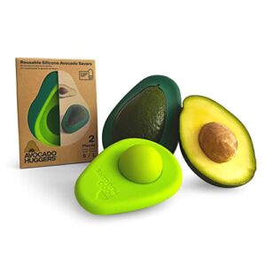 food huggers avocado huggers 2pc silicone reusable avocado savers with pit storage | bpa free, dishwasher safe holder | large & small set