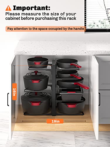 MUDEELA Pots and Pans Organizer for Cabinet 8-Tier Adjustable Heavy Duty Pan Organizer Rack for Cabinet, Pot Organizer Rack for Kitchen Cabinet Organization & Storage