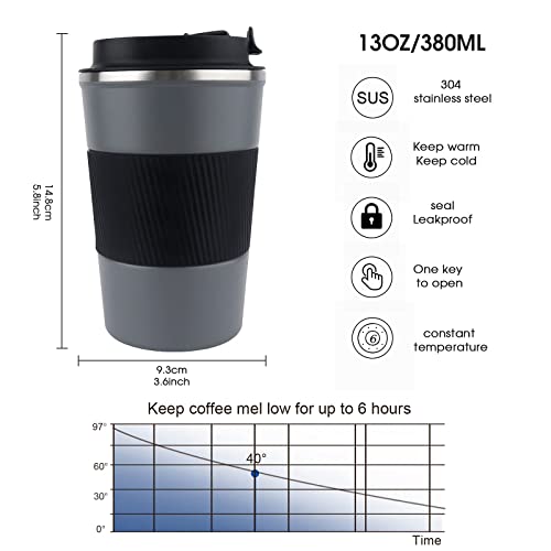 KETIEE Travel Coffee Mug Spill Proof 12oz, Insulated Coffee Mug to Go, Thermo Hot Coffee Tumbler, Reusable Coffee Cups with Seal Lid, Vacuum Stainless Steel Coffee Travel Mugs for Hot/Ice Coffee Tea