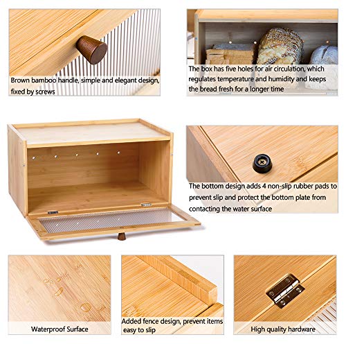 ETMI Bamboo Bread Box for Kitchen Counter-Large Capacity Bread Storage Container Farmhouse Bread Box with Window Bread Holder