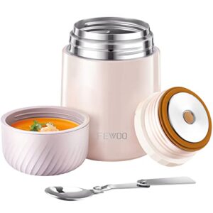 Food Thermos - 20oz Vacuum Insulated Soup Container, Stainless Steel Lunch box for Kids Adult, Leak Proof Food Jar with Folding Spoon for Hot or Cold Food (White)