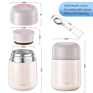 Food Thermos - 20oz Vacuum Insulated Soup Container, Stainless Steel Lunch box for Kids Adult, Leak Proof Food Jar with Folding Spoon for Hot or Cold Food (White)