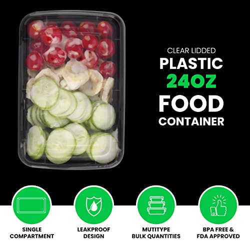 WGCC Meal Prep Containers, 50 Pack Extra-thick Food Storage Containers with Lids, Disposable Bento Box Reusable Plastic Bento Lunch Box, BPA Free, Stackable, Microwave/Dishwasher/Freezer Safe (24 oz)