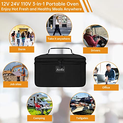 Aotto Portable Oven | 12V, 24V, 110V Car Food Warmer | Portable Mini Oven | Personal Microwave | Heated Lunch Box for Cooking and Reheating Food in Car, Truck, Travel, Camping, Work, Home