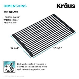 KRAUS Multipurpose Over-Sink Roll-Up Dish Drying Rack, Colander and Trivet in Black, KRM-10BLACK