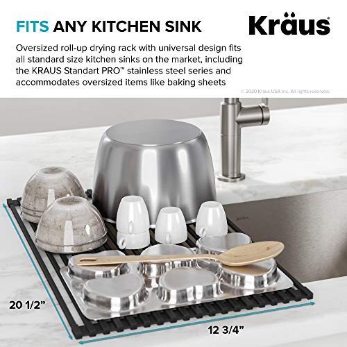 KRAUS Multipurpose Over-Sink Roll-Up Dish Drying Rack, Colander and Trivet in Black, KRM-10BLACK