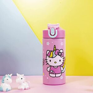 Zak Designs Sanrio Hello Kitty Vacuum Insulated Thermal Kids Water Bottle 14 oz 18/8 Stainless Steel with Flip-Up Straw Spout and Locking Spout Cover, Durable Cup for Sports or Travel