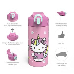 Zak Designs Sanrio Hello Kitty Vacuum Insulated Thermal Kids Water Bottle 14 oz 18/8 Stainless Steel with Flip-Up Straw Spout and Locking Spout Cover, Durable Cup for Sports or Travel