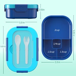 Bento Box for Kids, 1300ML 4 Compartment Bento Box Adult Lunch Box with Cutlery, Lunch Box Containers for Kids/Adults/Toddler, Leak Proof, Microwave/Dishwasher/Refrigerator Safe, BPA Free (Wheat Blue)