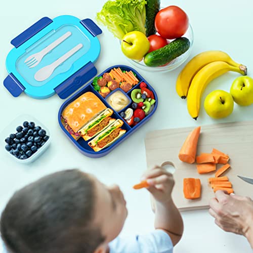 Bento Box for Kids, 1300ML 4 Compartment Bento Box Adult Lunch Box with Cutlery, Lunch Box Containers for Kids/Adults/Toddler, Leak Proof, Microwave/Dishwasher/Refrigerator Safe, BPA Free (Wheat Blue)