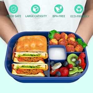 Bento Box for Kids, 1300ML 4 Compartment Bento Box Adult Lunch Box with Cutlery, Lunch Box Containers for Kids/Adults/Toddler, Leak Proof, Microwave/Dishwasher/Refrigerator Safe, BPA Free (Wheat Blue)