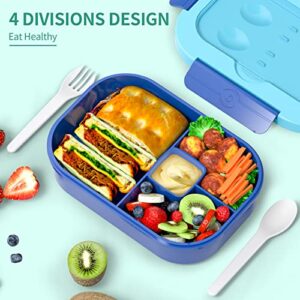 Bento Box for Kids, 1300ML 4 Compartment Bento Box Adult Lunch Box with Cutlery, Lunch Box Containers for Kids/Adults/Toddler, Leak Proof, Microwave/Dishwasher/Refrigerator Safe, BPA Free (Wheat Blue)