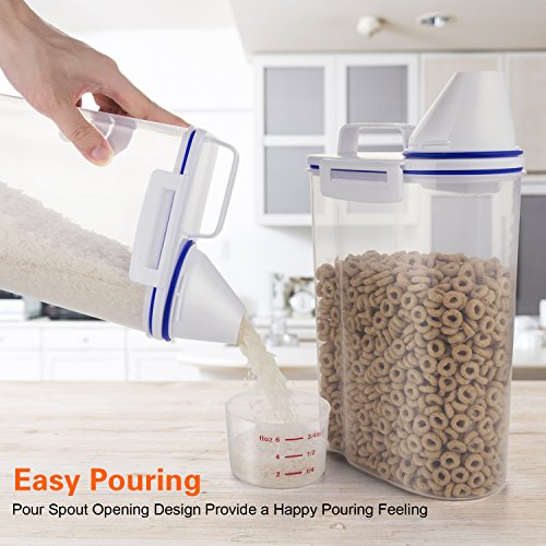 TBMax Rice Storage Bin Cereal Containers Dispenser with BPA Free Plastic + Airtight Design + Measuring Cup + Pour Spout - 2KG Capacities of Rice Perfect for Rice Cooker
