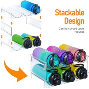 Water Bottle Organizer for Cabinet, 2 Packs Stackable Plastic Water Bottle Holder, Wine Racks for Kitchen Fridge Pantry Organization and Storage,Tumbler Travel Cup Holder and Organizer