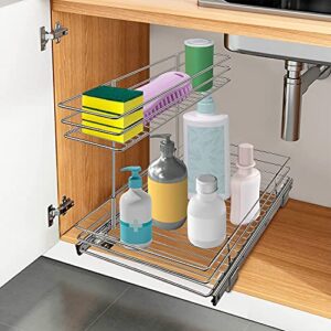 G-TING Pull Out Cabinet Organizer, Under Sink Slide Out Storage Shelf with 2 Tier Sliding Wire Drawer - 12.6W x 16.53D x 12.99H