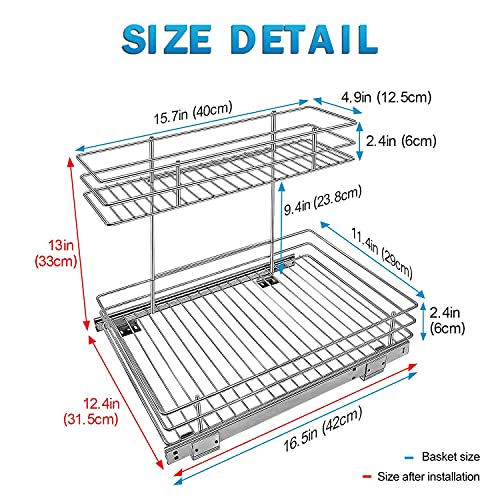 G-TING Pull Out Cabinet Organizer, Under Sink Slide Out Storage Shelf with 2 Tier Sliding Wire Drawer - 12.6W x 16.53D x 12.99H