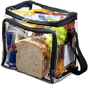 sp home goods stadium approved clear lunch bag with adjustable strap, front storage compartment, and mesh pockets – see through zippered clear lunch bags for work, school, concerts