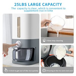 U-miss 25 Lbs Rice Dispenser, Large Grain Container Storage with Lid Measuring Cylinder Moisture Proof Household Cereal Dispenser Bucket for Kitchen Soybean Corn