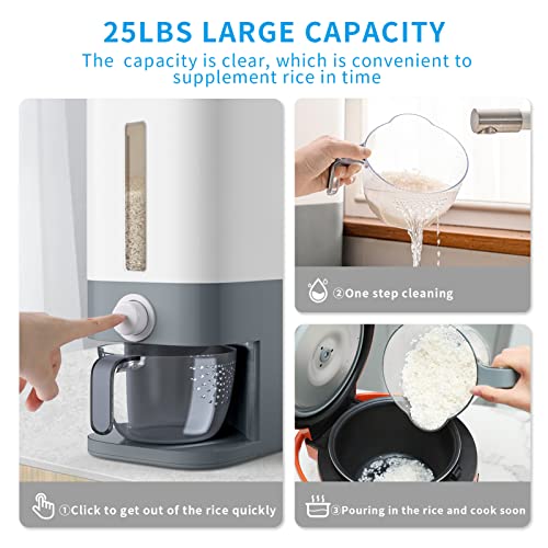 U-miss 25 Lbs Rice Dispenser, Large Grain Container Storage with Lid Measuring Cylinder Moisture Proof Household Cereal Dispenser Bucket for Kitchen Soybean Corn