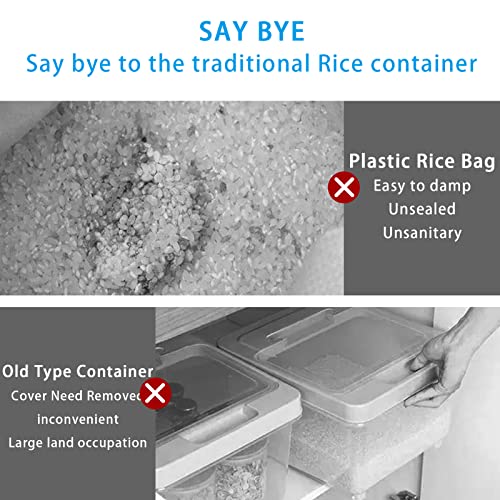 U-miss 25 Lbs Rice Dispenser, Large Grain Container Storage with Lid Measuring Cylinder Moisture Proof Household Cereal Dispenser Bucket for Kitchen Soybean Corn