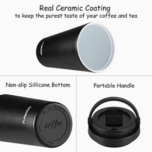 Funkrin Insulated Coffee Mug with Ceramic Coating, 16oz Vacuum Stainless Steel Tea Tumbler with Lid and Handle, Double Wall Leak-Proof Thermos Mug for Travel Office School Party Camping