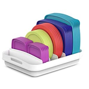 EVERIE Extendable Food Container Lid Organizer Compatible with 12'' Deep Cabinets, 13.4" - 20.5" Adjustable Length, GS01-SS